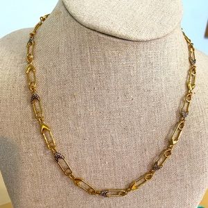 Stella and Dot Safety Pin Link necklace - gold with pave stones